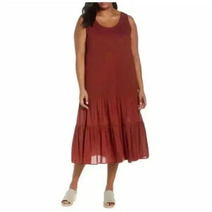 Caslon Midi Dress Scoop Neck Tiered Rust Orange Dress Women's Size S